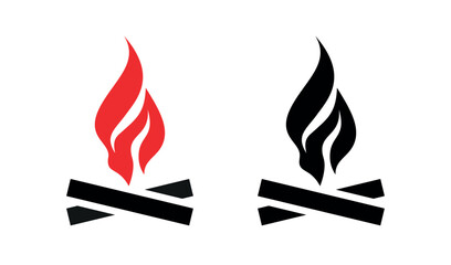 Bonfire or fire icon. Burning wood, a symbol of warmth and light. An attribute of a hike or overnight stay in the forest.