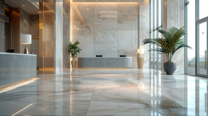 Part of Hotel lobby interior, modern style marble walls and floors, clean and tidy, hotel lobby and office as well as hospital lobby and other concepts.