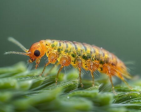 Detailed Macro Shot of Flea Larvae on Pet's Bedding - Close-Up View of Segmented Body and Texture