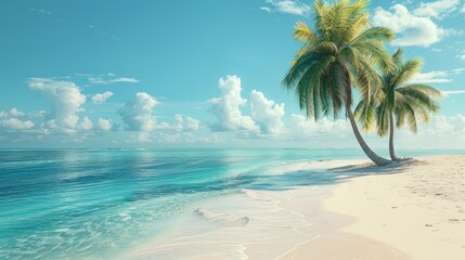 Tropical palm trees on sandy shoreline