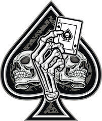 ace of spades with skull, grunge vintage design t shirts
