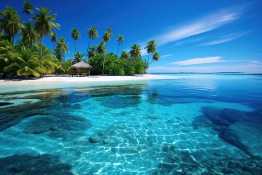 Tropical Paradise Island with Palm Trees and Turquoise Sea