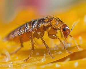 Fototapeta premium Intricate Macro Shot of a Dog Flea on Dog's Skin Showing Detailed Legs and Body Segments