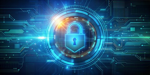 Naklejka premium Cybersecurity Shield, Protecting Digital Pathways