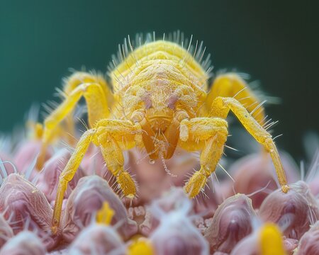 Intricate Macro Shot of a Dust Mite Feeding on Skin Flakes with Focus on Body Structure and Activity