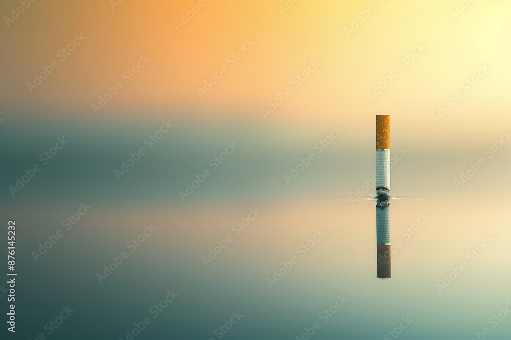 Poster minimalist cigarette on reflective surface with soft gradient background for modern artwork