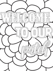 Fall Quotes Flower Coloring Page Beautiful black and white illustration for adult coloring book