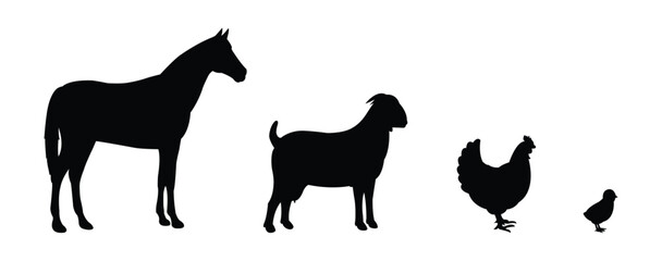 A group of isolated animal silhouettes on a white backdrop.