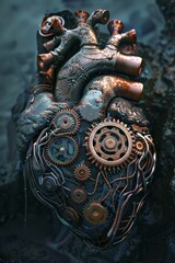 Fototapeta premium Steampunk Biomechanical Heart with Gears and Mechanical Elements - Industrial Art Design