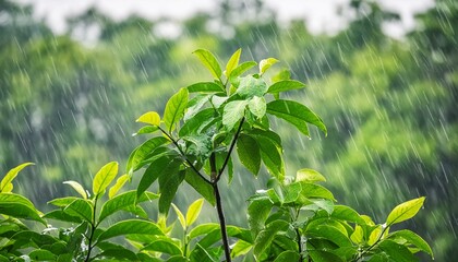 Obraz premium 비내리는 숲속 풍경