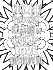 Fall Quotes Flower Coloring Page Beautiful black and white illustration for adult coloring book