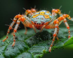 Extreme Close-up of Chigger Mite on Leaf Showing Intricate Details of Body and Legs