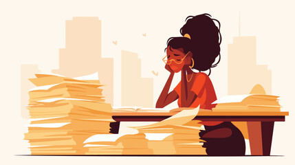 A stressed african-american woman sitting at the table