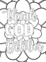 Fall Quotes Flower Coloring Page Beautiful black and white illustration for adult coloring book