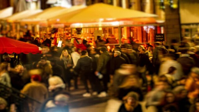 People walking by in the centre of the city Lille (France) at Christmas time