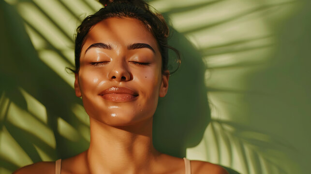 Close-up portrait of a young Indian woman with natural makeup skincare.
