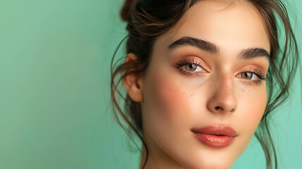 Fototapeta premium Close-up portrait of a young Indian woman with natural makeup skincare.