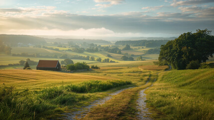 Calm peaceful Dutch Landscape. Background image. Created with Generative AI technology.