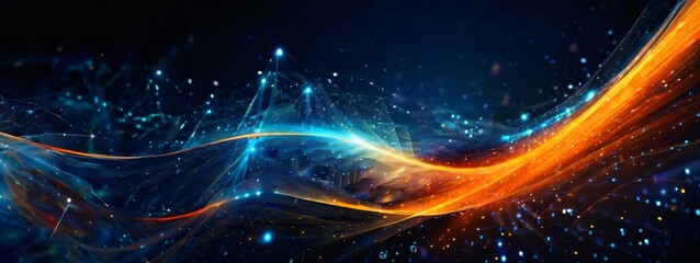 Fototapeta premium Digital science futuristic technology light rays stripes lines light background. AI generated, 3d Futuristic Cosmic Design. Technology Background. Visual Presentation on the Analysis of Big Data.