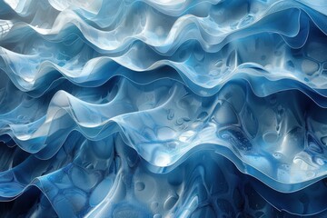 Fototapeta premium An artistic representation of blue waves in fluid motion, with detailed textures and ripples, creating a sense of tranquility and depth in the visual composition.