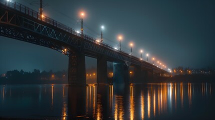 bridge, night, illuminated, lights, water, reflection, cityscape, skyline, dark, river, architecture, structure, glowing, twilight, urban, horizon, silhouette, beams, towers, cables, lanterns, moonlit