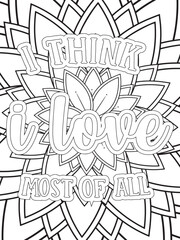 Fall Quotes Flower Coloring Page Beautiful black and white illustration for adult coloring book