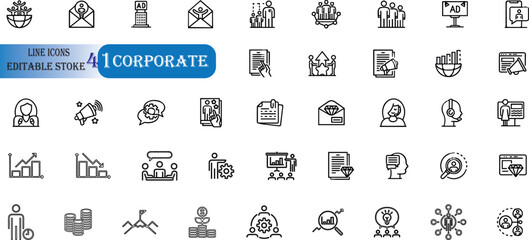 Set of 41 outline icons related to corporate. 