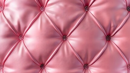 Leather texture surface with luxury seamless sewing thread diamond square shape pattern in pink color for background wallpaper and design, closeup. 