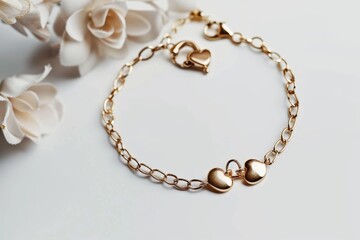 Fototapeta premium Elegant Heart-Shaped Charm Bracelet on White Background for Fashion Jewelry Display