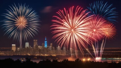 American flag and fireworks. US Independence Day July 4th concept