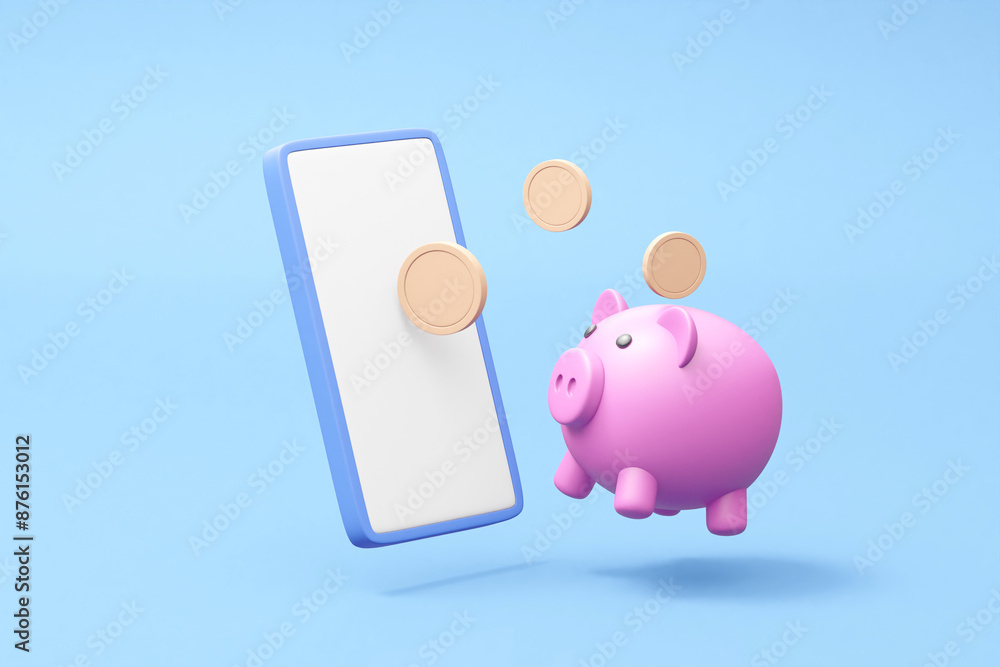 Poster a modern 3d render illustrating the integration of savings and payment management with floating elem