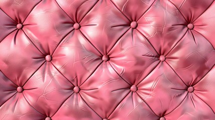 Leather texture surface with luxury seamless sewing thread diamond square shape pattern in pink color for background wallpaper and design, closeup. 