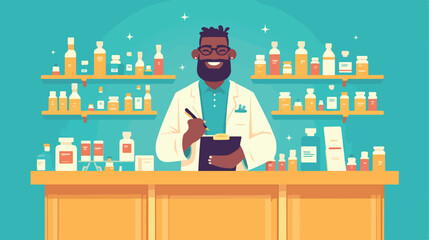 An african-american pharmacist writing on clipboard 