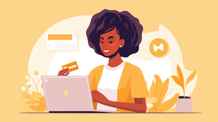 An african-american young woman holding a credit card