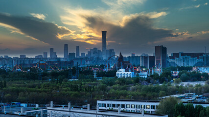 China Beijing Happy Valley City CBD Building Complex Sunset Sunset Evening