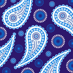 Beautiful paisley pattern. paisley pattern blue and white color. paisley pattern design for background, wallpaper, fabric, clothes, wrapping, embroidery, carpet, decor, textile