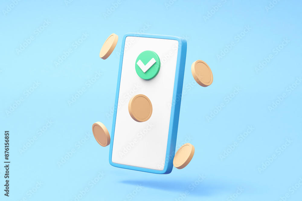 Poster a sleek 3d render showcasing the convenience of digital transactions with floating elements of a sma