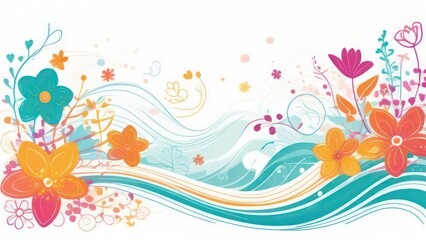 Abstract flowing waves with beautiful flowers on white background