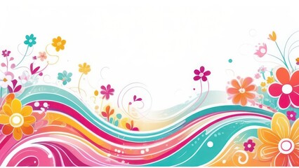 Abstract flowing waves with beautiful flowers on white background