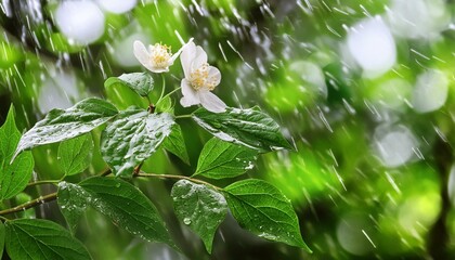 Obraz premium 비에 젖은 꽃 식물 풀