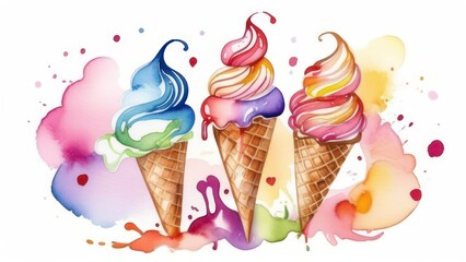 Abstract flowing waves with ice cream on white background with beautiful bokeh 