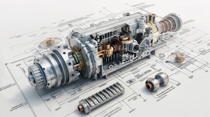 Technical Cross Section of Gearbox Showing Internal Gears and Mechanisms for Engineering Education