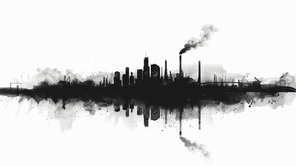 Fototapeta premium Industrial City Skyline Watercolor Illustration