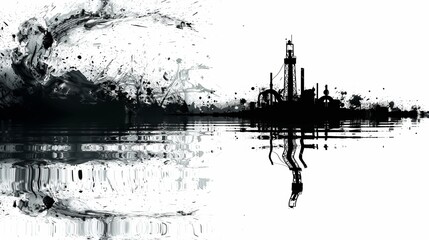 Fototapeta premium Black And White Cityscape With Water Reflection