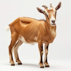 Fototapeta premium Portrait of a Brown Goat in a White Background