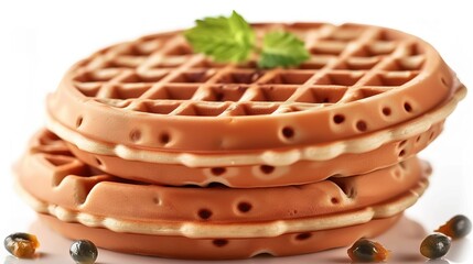 Obraz premium A stack of waffles on top of each other with a leaf on one of them