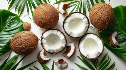 A bunch of coconuts with the top cut off and the bottom cut open