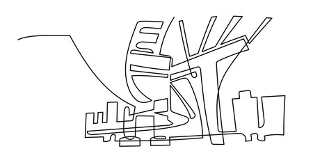 Megapolis. Difficult transport interchanges. Overpasses and bridges. Continuous line drawing.