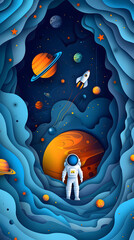 Astronaut in Space Paper Cut Illustration. generative ai illustration