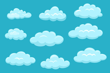 Cloud. Cloudy set isolated on blue background. Vector illustration.
